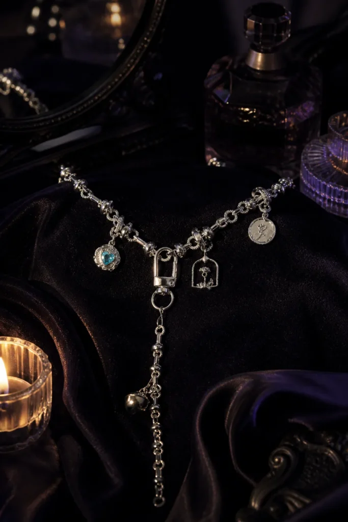 OhO convertible body adornment styled in dark romantic light