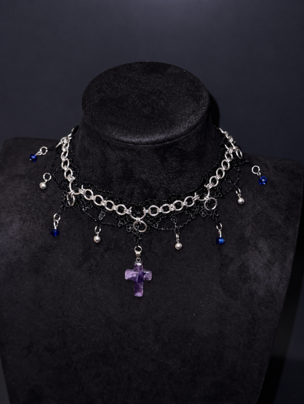 Violet Reliquary | Purple Crystal Lace Choker Necklace